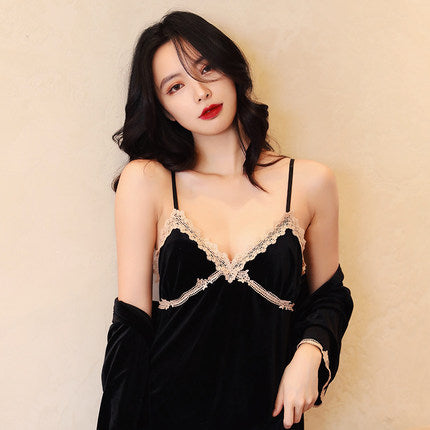Importé - Ensemble Pyjamas Nuisette Femme 3 Pièces Manche Longue Col En V