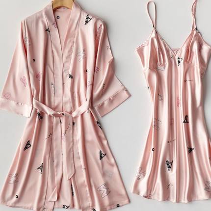 Importe - Ensemble Pyjamas Nuisette Femme Slim 2 Pièces Manche Longue Avec Col V En Soie