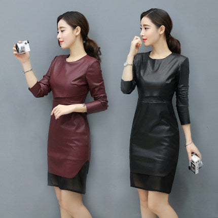 Importé -  Robe Slim Femme Sexy En Cuir PU Mousseline De Soie