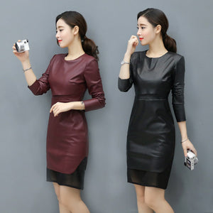 Importé -  Robe Slim Femme Sexy En Cuir PU Mousseline De Soie