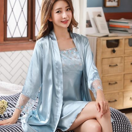Importe - Ensemble Pyjamas Nuisette Femme2 Pièces Manche Longue  Sexy En Soie