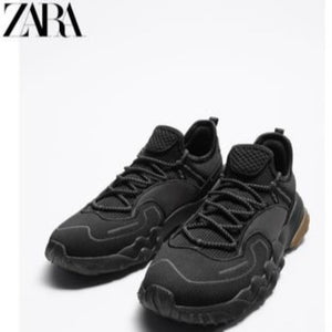 Importé - ZARA NEW - Chaussure Homme Sport Baskets Montantes En Maille Tissé - Noir