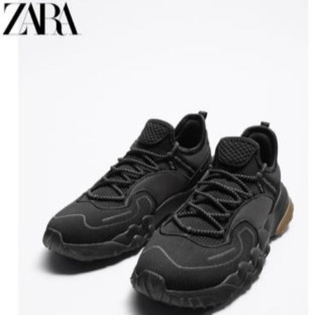 Import ZARA NEW Chaussure Homme Sport Baskets Montantes En Maille Tiss Noir