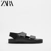 Importé - ZARA NEW - Chaussure Homme Sandales Rétro A Lanières En Cuir - Noir