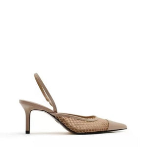 Importé - ZARA NEW - Chaussure Sandales Femme À Talons En Maille - Abricot