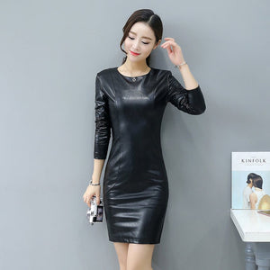 Importé - Robe Slim Sexy Femme En Cuir PU  Avec Fermeture Eclair Au Dos