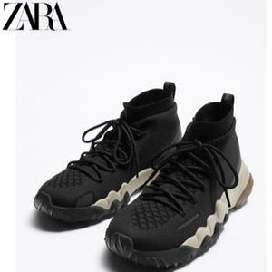 Importé - ZARA NEW - Chaussure Homme Sport Baskets Montantes En Maille - Noir