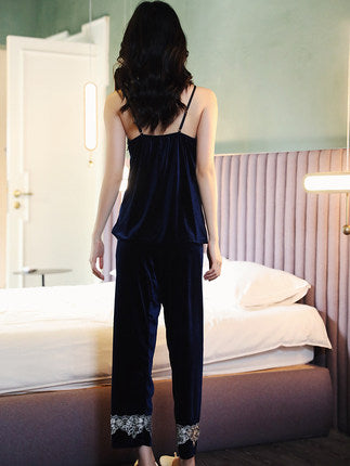 Importé - Ensemble Pyjamas Nuisette Femme 3 Pièces Manche Longue Col En V