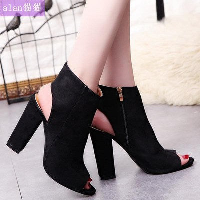 Importé - Sandales Femme A Gros Talons Bout Ouvert En Daim