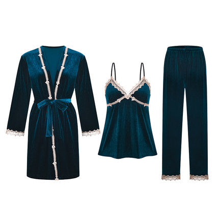 Importé - Ensemble Pyjamas Nuisette Femme 3 Pièces Manche Longue Col En V