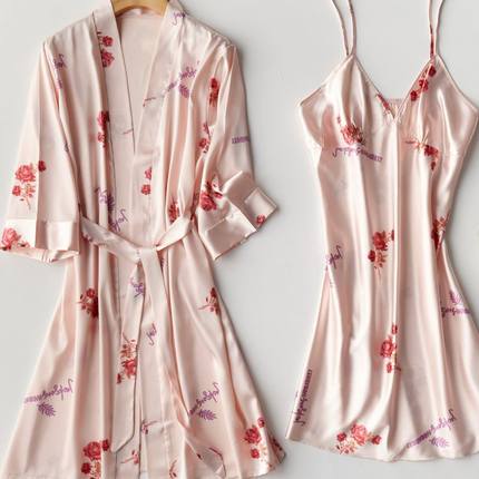 Importe - Ensemble Pyjamas Nuisette Femme Slim 2 Pièces Manche Longue Avec Col V En Soie