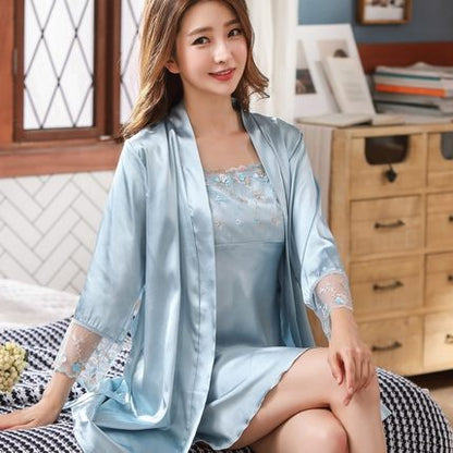Importe - Ensemble Pyjamas Nuisette Femme2 Pièces Manche Longue  Sexy En Soie