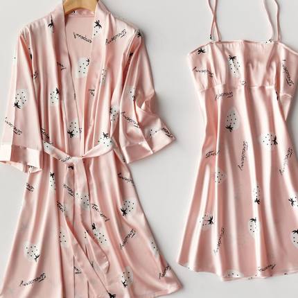 Importe - Ensemble Pyjamas Nuisette Femme Slim 2 Pièces Manche Longue Avec Col V En Soie