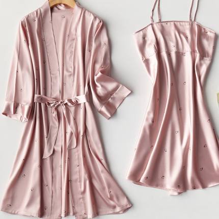Importe - Ensemble Pyjamas Nuisette Femme Slim 2 Pièces Manche Longue Avec Col V En Soie