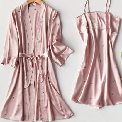 Importe - Ensemble Pyjamas Nuisette Femme Slim 2 Pièces Manche Longue Avec Col V En Soie