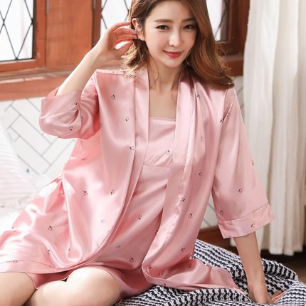 Importe - Ensemble Pyjamas Nuisette Femme2 Pièces Manche Longue  Sexy En Soie