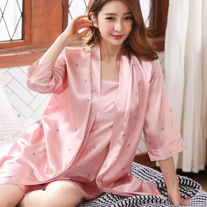 Importe - Ensemble Pyjamas Nuisette Femme2 Pièces Manche Longue  Sexy En Soie