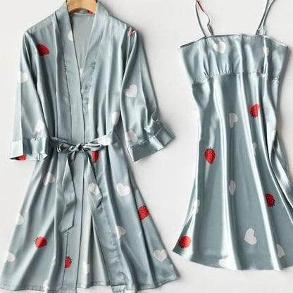 Importe - Ensemble Pyjamas Nuisette Femme Slim 2 Pièces Manche Longue Avec Col V En Soie