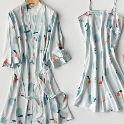 Importe - Ensemble Pyjamas Nuisette Femme Slim 2 Pièces Manche Longue Avec Col V En Soie