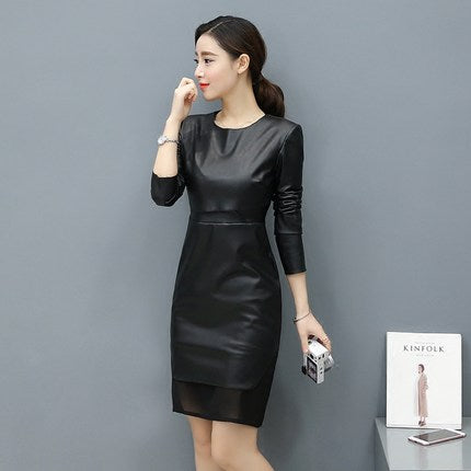 Importé -  Robe Slim Femme Sexy En Cuir PU Mousseline De Soie
