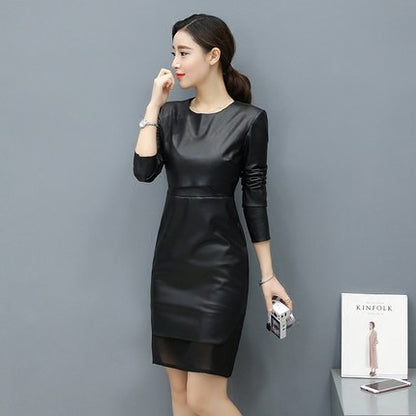 Importé -  Robe Slim Femme Sexy En Cuir PU Mousseline De Soie