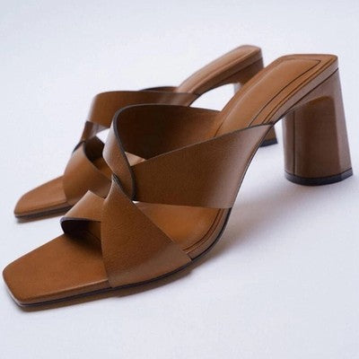 Importé - ZARA NEW - Chaussure Sandales Femme À Gros Talons Bout Ouvert