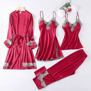 Importé - Ensemble Pyjamas Nuisette Femme 4 Pièces Manche Longue En Detelle