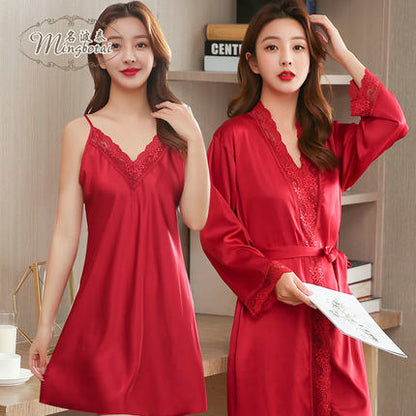 Importe - Ensemble Pyjamas Nuisette Femme2 Pièces Manche Longue En Dentelle