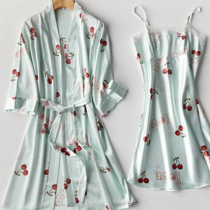 Importe - Ensemble Pyjamas Nuisette Femme Slim 2 Pièces Manche Longue Avec Col V En Soie