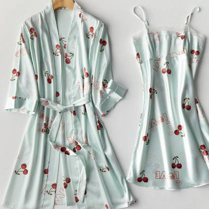 Importe - Ensemble Pyjamas Nuisette Femme Slim 2 Pièces Manche Longue Avec Col V En Soie