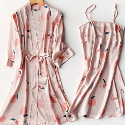 Importe - Ensemble Pyjamas Nuisette Femme Slim 2 Pièces Manche Longue Avec Col V En Soie