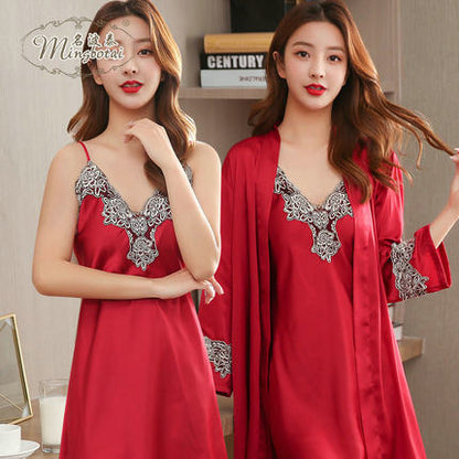 Importe - Ensemble Pyjamas Nuisette Femme2 Pièces Manche Longue En Dentelle