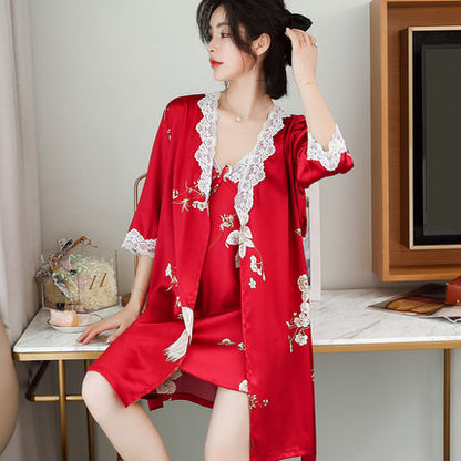 Importe - Ensemble Pyjamas Nuisette Femme2 Pièces Manche Longue En Dentelle