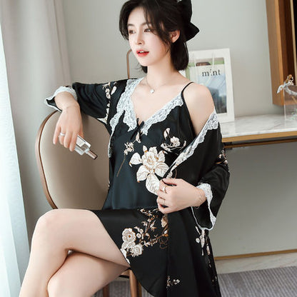 Importe - Ensemble Pyjamas Nuisette Femme2 Pièces Manche Longue En Dentelle