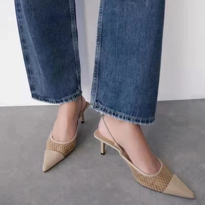 Importé - ZARA NEW - Chaussure Sandales Femme À Talons En Maille - Abricot