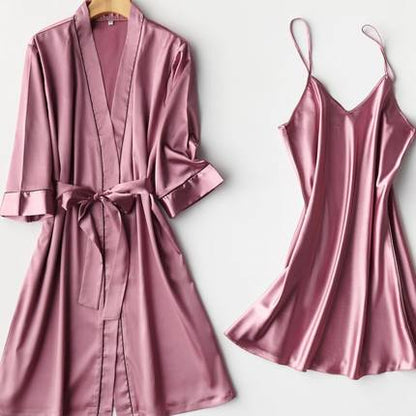 Importe - Ensemble Pyjamas Nuisette Femme Slim 2 Pièces Manche Longue Avec Col V En Soie