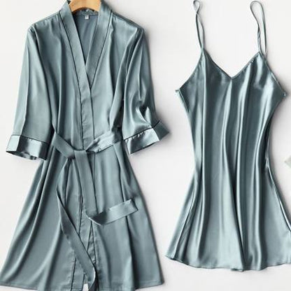 Importe - Ensemble Pyjamas Nuisette Femme Slim 2 Pièces Manche Longue Avec Col V En Soie
