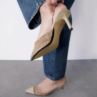 Importé - ZARA NEW - Chaussure Sandales Femme À Talons En Maille - Abricot