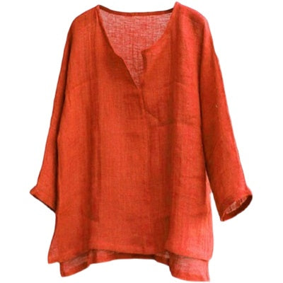 Importé - Chemise Homme Manches Longues 100% Lin Col V