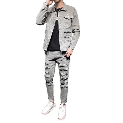 Importé - Ensemble Jean Denim Homme Jacket Pantalon Fashion Slim Fit