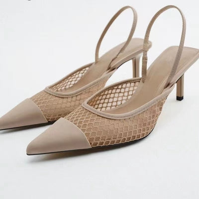 Importé - ZARA NEW - Chaussure Sandales Femme À Talons En Maille - Abricot