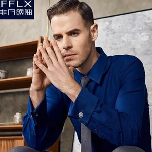 Importé - Chemise Homme À Manches Longues - Bouton Manchette - Bleu