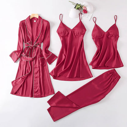 Importé - Ensemble Pyjamas Nuisette Femme 4 Pièces Manche Longue En Detelle