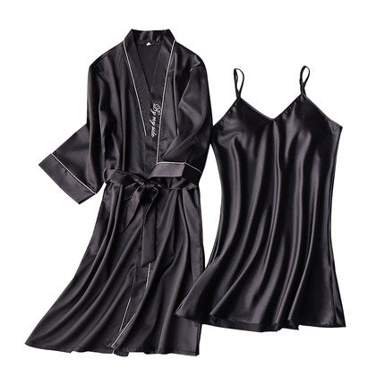 Importe - Ensemble Pyjamas Nuisette Femme Slim 2 Pièces Manche Longue Avec Col V En Soie
