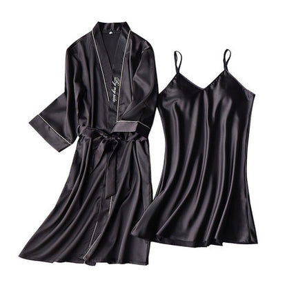 Importe - Ensemble Pyjamas Nuisette Femme Slim 2 Pièces Manche Longue Avec Col V En Soie