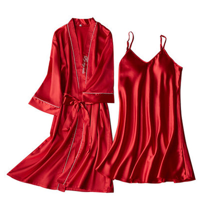 Importe - Ensemble Pyjamas Nuisette Femme Slim 2 Pièces Manche Longue Avec Col V En Soie