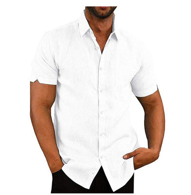 Chemise Homme en Coton et Lin – Manches Courtes – Col Classique – Unie Chemise Homme en Coton et Lin – Manches Courtes – Col Classique – Unie