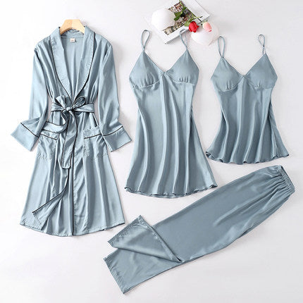 Importé - Ensemble Pyjamas Nuisette Femme 4 Pièces Manche Longue En Detelle