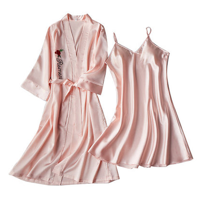 Importe - Ensemble Pyjamas Nuisette Femme Slim 2 Pièces Manche Longue Avec Col V En Soie