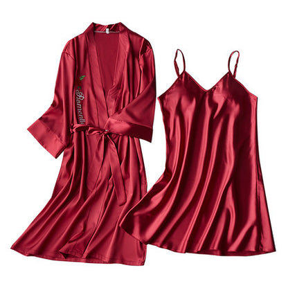 Importe - Ensemble Pyjamas Nuisette Femme Slim 2 Pièces Manche Longue Avec Col V En Soie